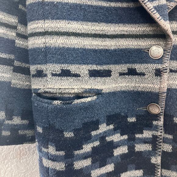 Vintage 90s Casual Corner Blue Gray Southwestern Wool Blend Lined Blazer Coat - Picture 5 of 8